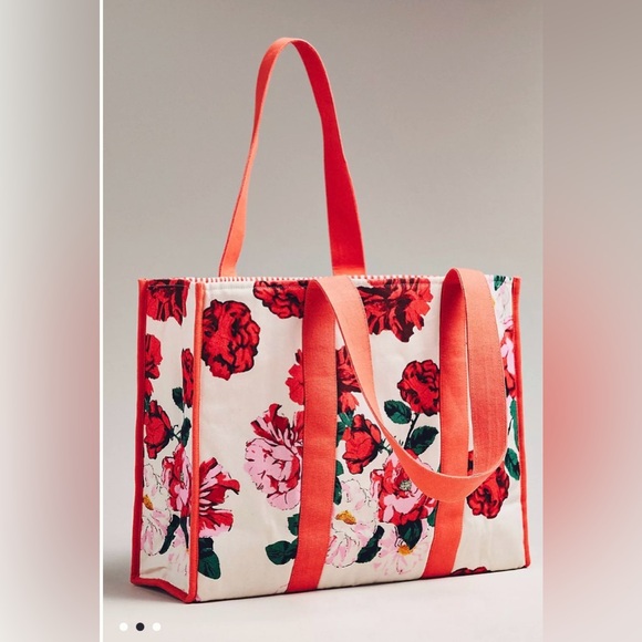 NEW Anthropologie Printed Canvas Flower Tote - Picture 2 of 4